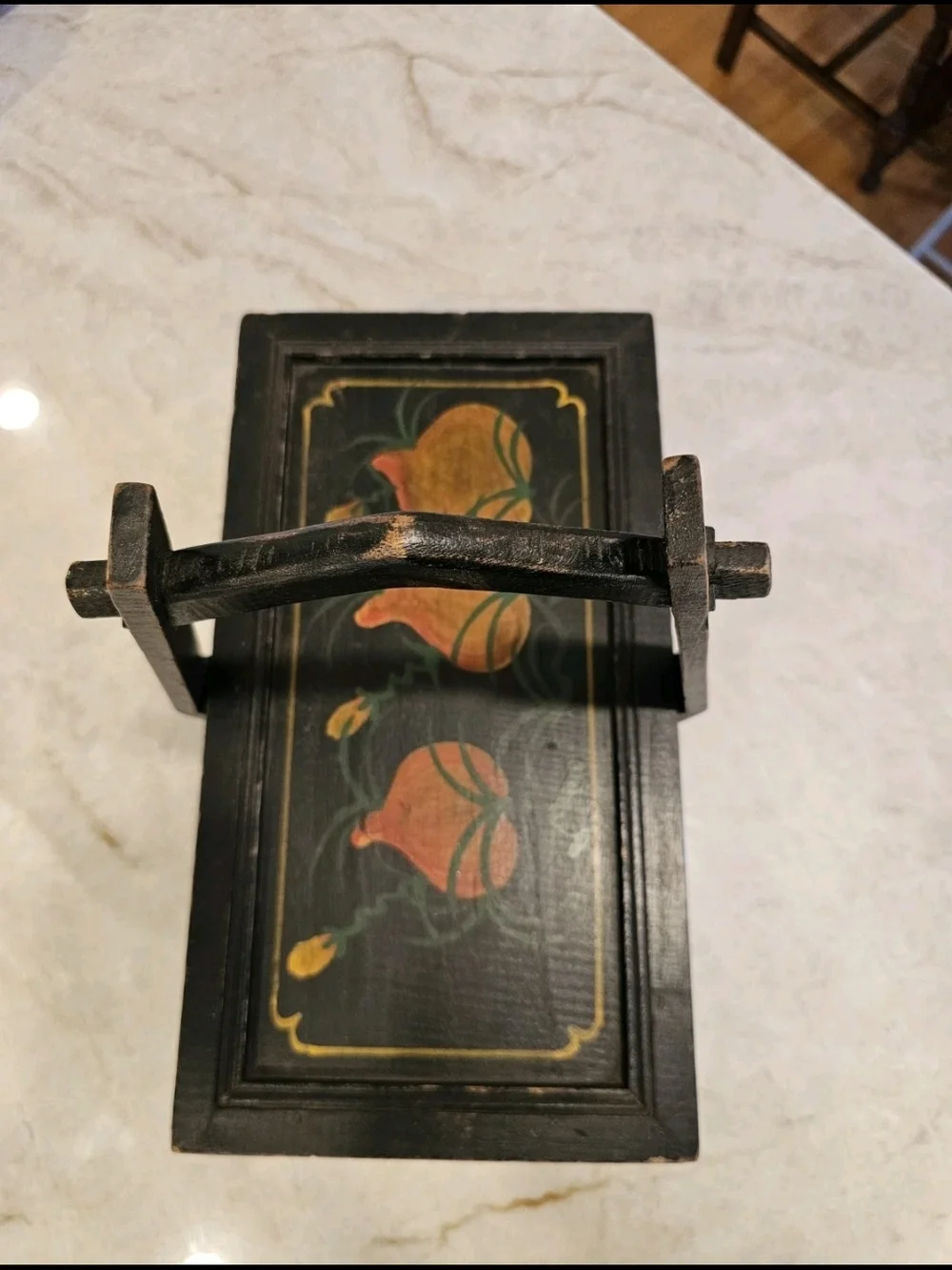 Antique Chinese Wooden Wedding Box/ Rice Basket Hand Painted 19th Cent.